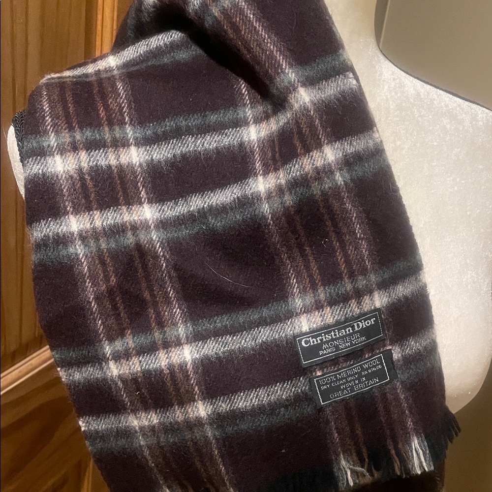 Christian Dior Men's Checkered Wool Scarf - Black and Brown